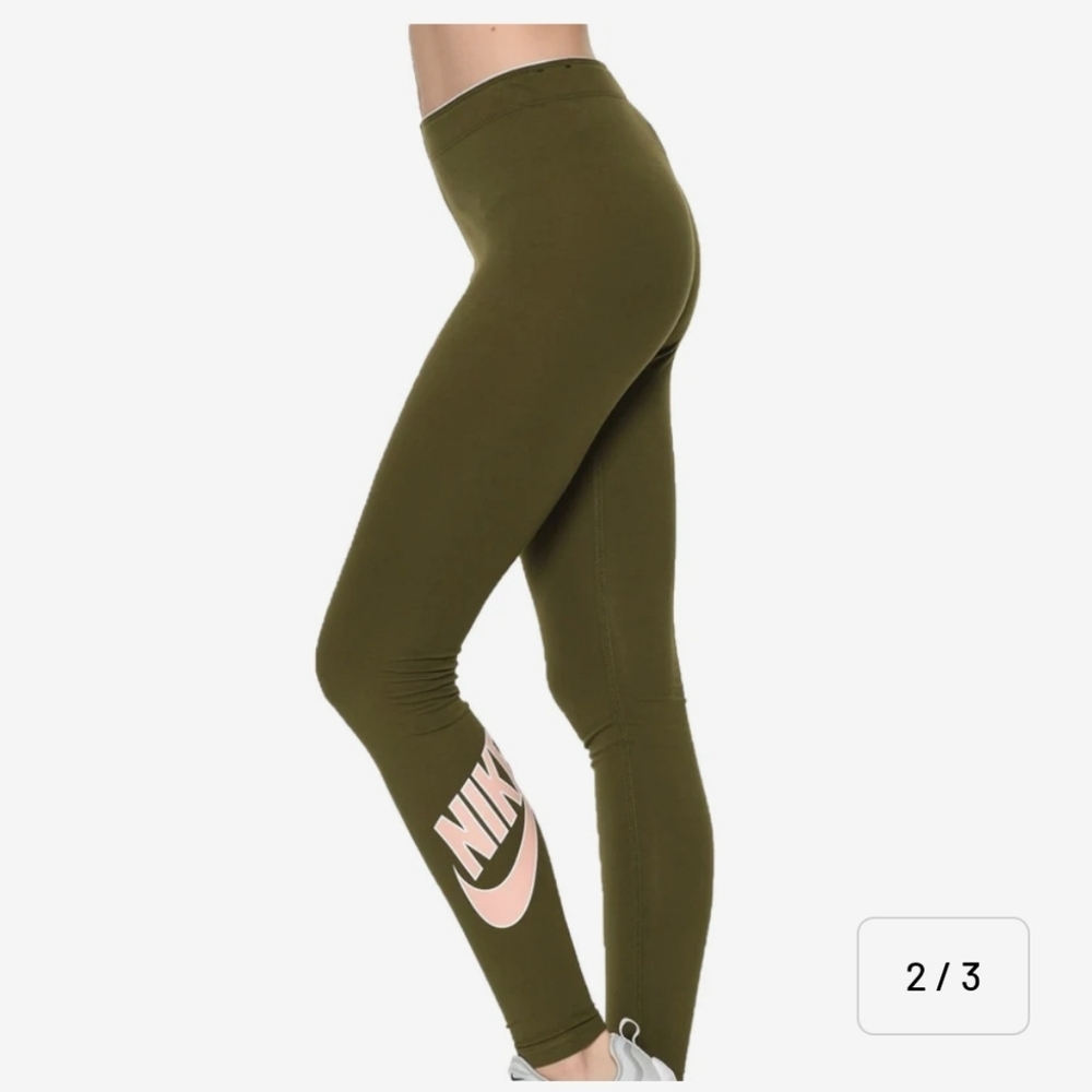 Nike Leg-A-See High Waist Leggings‎ Olive Canvas Pink Athleisure W Sz M Cotton